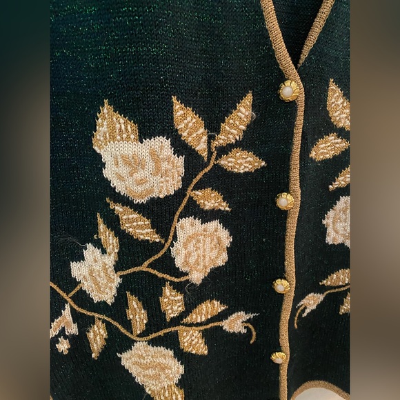 Jaclyn Smith Vintage button down festif cardigan without sleeve size L - Picture 3 of 15